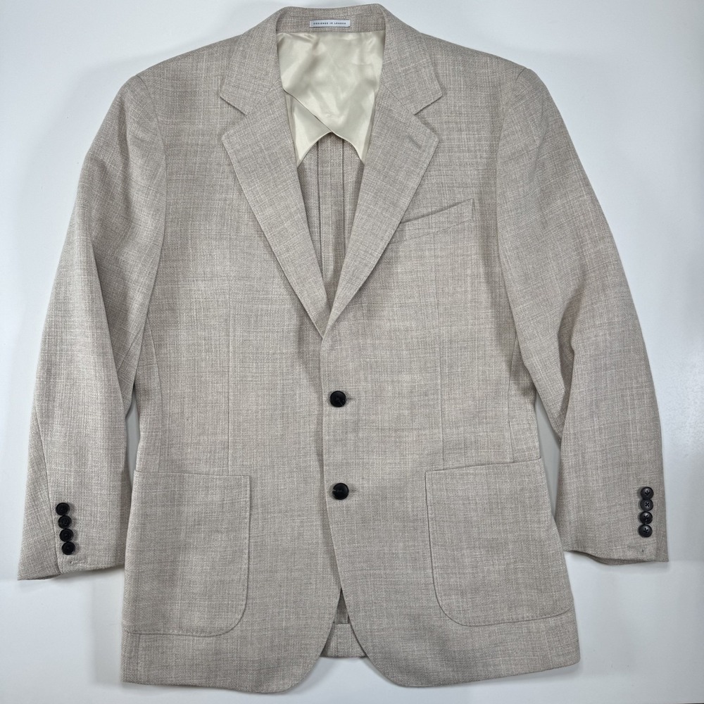 REISS Attire Blazer Patch Pocket Sport Coat Mens 40‎ R Oatmeal Cream Wool Blend